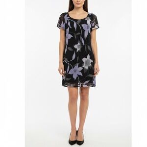 TESSUTO Floral Dress SMALL black PURPLE short sleeves